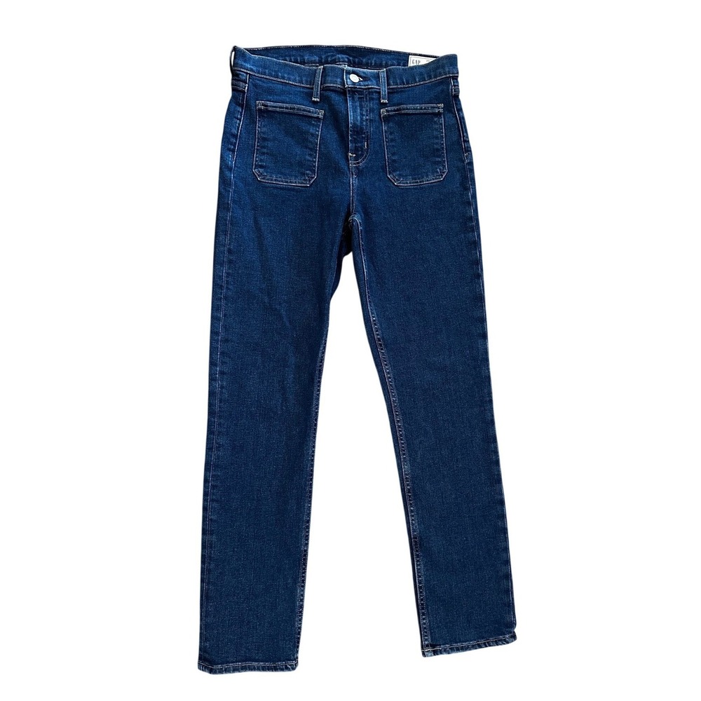 Gap Vintage Slim Mid Rise Jeans Dark Indigo Front Patch Pocket Womens 29 8L Long